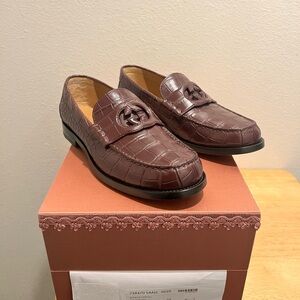 Gucci Men's Crocodile Patterned Loafers in Rich Brown